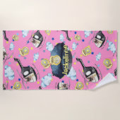 Girl's Name Cute Blue Police Hat Beach Towel ビーチタオル (正面)