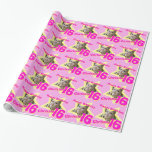 Girls name photo 16th birthday pink & yellow star ラッピングペーパー<br><div class="desc">Birthday wrapping paper in a cute pink add your own photograph design. Personalize this girlie birthday paper in pink and yellow with your own fun photo, name and age. Currently reads Happy Birthday Christie 16. A great fun way to wrap a sixteenth birthday present for a daughter, friend or relative....</div>