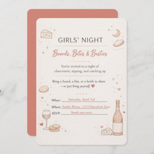Girls’ Night Charcuterie Party Invitation 招待状 (正面/裏面)