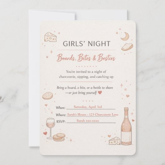 Girls’ Night Charcuterie Party Invitation 招待状 (正面)