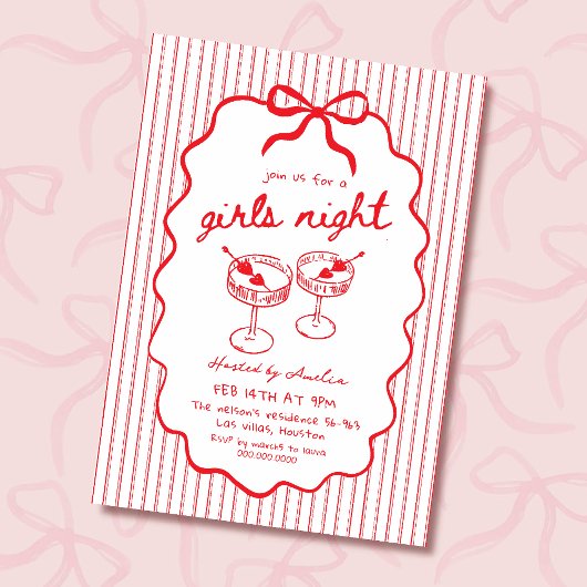 Girls Night hand drawn 招待状