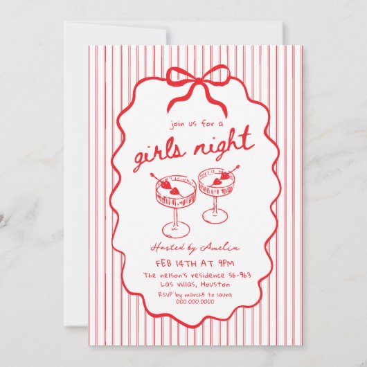 Girls Night hand drawn 招待状 (正面)