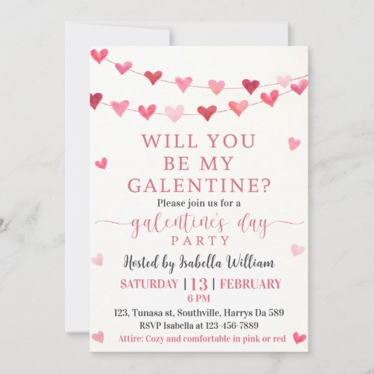 Girls Night Party - Will You Be My Galentine’s Day 招待状 (正面)