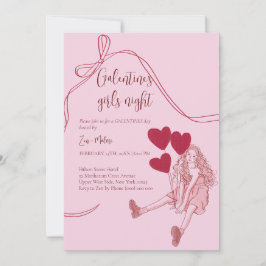 Girls Night Pink – Heart Balloons Galentine's Day 招待状
