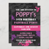 Girls Paintballをテーマにした誕生日パーティーの招待状 招待状 (正面/裏面)