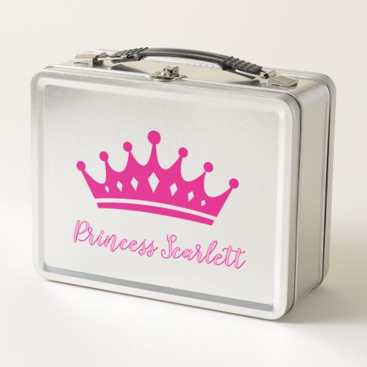 Girls Personalised Princess Crown Lunch Box メタルランチボックス (正面)