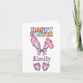 Girls Personalize Happy Easter Bunny Pink ノートカード