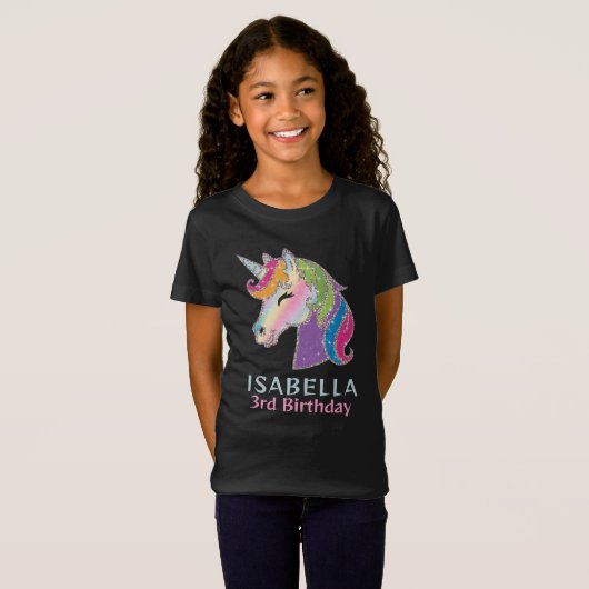 Girls Personalized Glowing Unicorn Birthday  Tシャツ (正面フル)