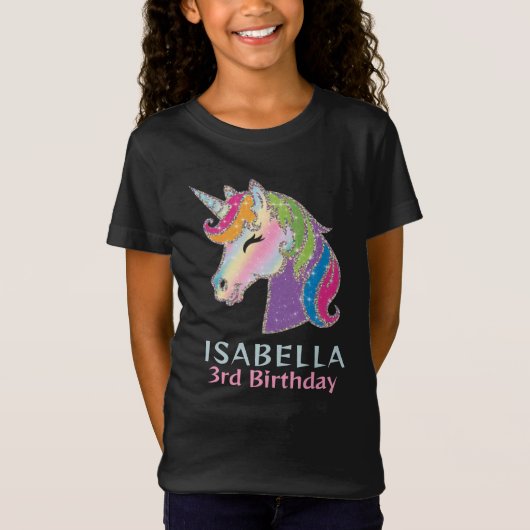 Girls Personalized Glowing Unicorn Birthday  Tシャツ (正面)