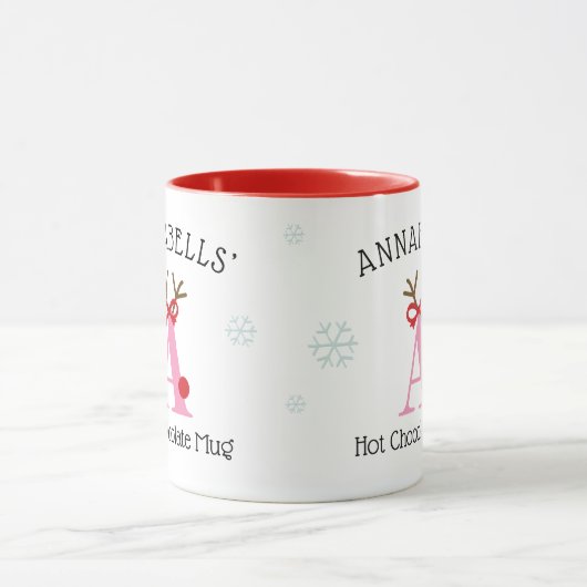 Girls Personalized Reindeer A Hot Chocolate Mug マグカップ (中央)