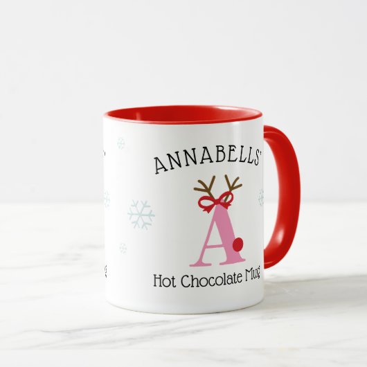 Girls Personalized Reindeer A Hot Chocolate Mug マグカップ (正面右)