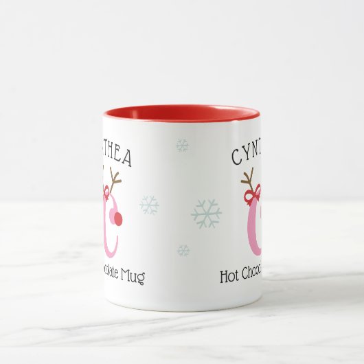Girls Personalized Reindeer C Hot Chocolate Mug マグカップ (中央)