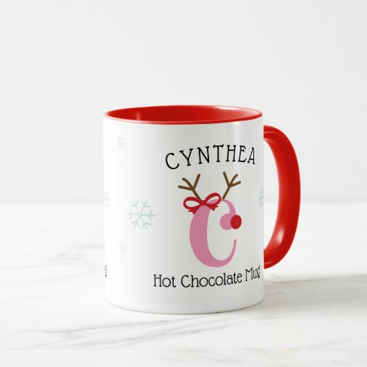 Girls Personalized Reindeer C Hot Chocolate Mug マグカップ (正面右)