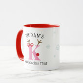 Girls Personalized Reindeer K Hot Chocolate Mug マグカップ (正面左)