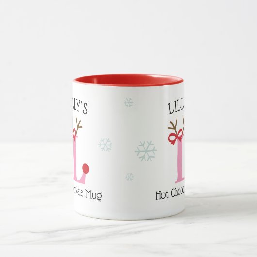 Girls Personalized Reindeer L Hot Chocolate Mug マグカップ (中央)