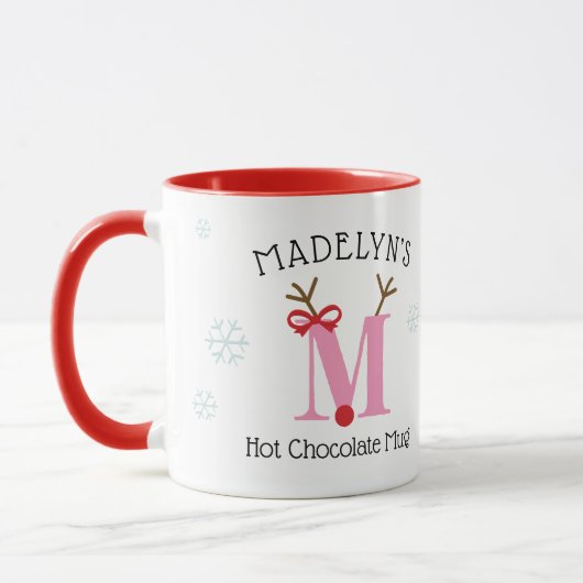 Girls Personalized Reindeer M Hot Chocolate Mug マグカップ (左)