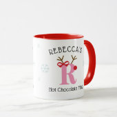 Girls Personalized Reindeer R Hot Chocolate Mug マグカップ (正面右)
