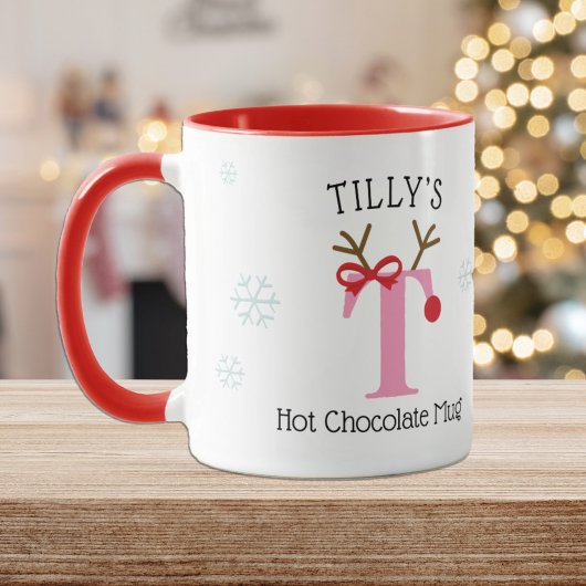 Girls Personalized Reindeer T Hot Chocolate Mug マグカップ
