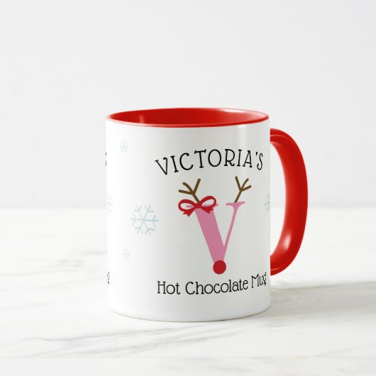 Girls Personalized Reindeer V Hot Chocolate Mug マグカップ (正面右)
