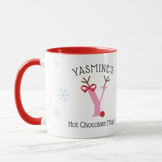 Girls Personalized Reindeer Y Hot Chocolate Mug マグカップ (左)