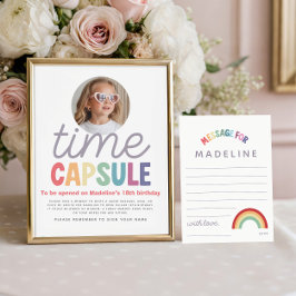 Girls Photo Retro Rainbow Time Capsule Sign ポスター