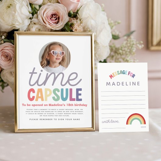Girls Photo Retro Rainbow Time Capsule Sign ポスター