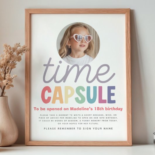 Girls Photo Retro Rainbow Time Capsule Sign ポスター