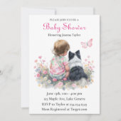Girl's Pink Baby Shower Dog Themed 招待状 (正面)