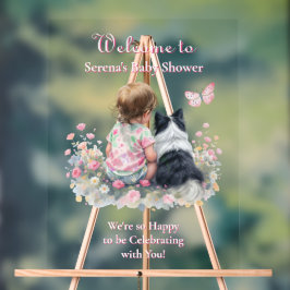 Girl's Pink Baby Shower Dog Themed Welcome アクリルサイン