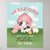 Girls Pink Farm Animal 2nd Birthday Welcome  ポスター (正面)
