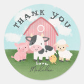 Girls Pink Farm Animal Barnyard Birthday Favor ラウンドシール (正面)