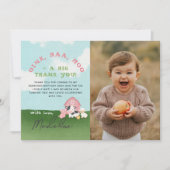 Girls Pink Farm Barnyard Birthday Photo サンキューカード (正面)