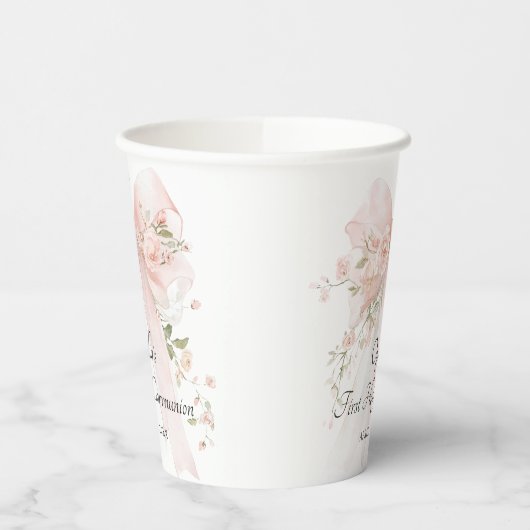 Girl's Pink First Communion Floral Bow 紙コップ (左)