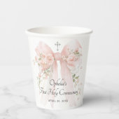 Girl's Pink First Communion Floral Bow 紙コップ (正面)