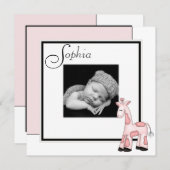 Girls Pink Giraffe写真誕生のお知らせ 案内状 (正面/裏面)