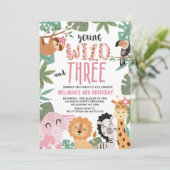 Girls Pink Green Young Wild Three 3rd Birthday 招待状 (スタンド正面)