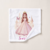 Girls Pink Personalised Princess Towel Set バスタオルセット (ウォッシュタオル)