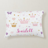 Girls Pink Princess Crown Personalised Cushion アクセントクッション (正面)