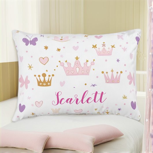 Girls Pink Princess Crown Personalised Cushion アクセントクッション