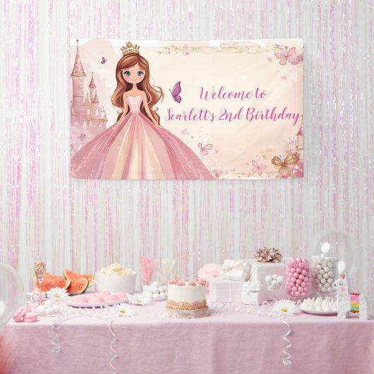 Girls Pink Princess Personalised Party Banner 横断幕 (パーティー)