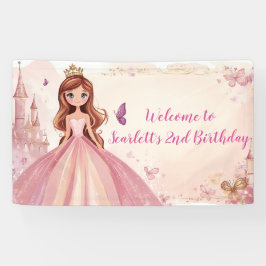 Girls Pink Princess Personalised Party Banner 横断幕
