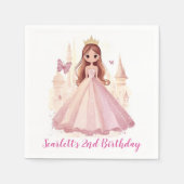Girls Pink Princess Personalised Party Napkin スタンダードカクテルナプキン (正面)