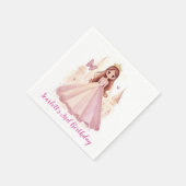 Girls Pink Princess Personalised Party Napkin スタンダードカクテルナプキン (角)