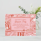 Girls Pink Red Sleepover Birthday Party 招待状 (スタンド正面)