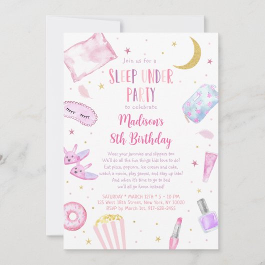 Girls Pink Sleep Under Birthday 招待状 (正面)