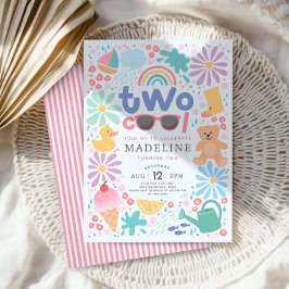 Girls Pink Two Cool Summer Splash Second Birthday 招待状