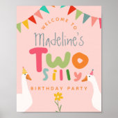 Girls Pink Two Silly Goose 2nd Birthday Welcome ポスター (正面)