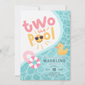 Girls Pink Two The Pool Summer Splash 2nd Birthday 招待状 (正面)