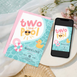 Girls Pink Two The Pool Summer Splash 2nd Birthday 招待状