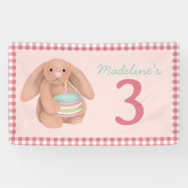Girls Pink Woodland Bunny Birthday Sign 横断幕